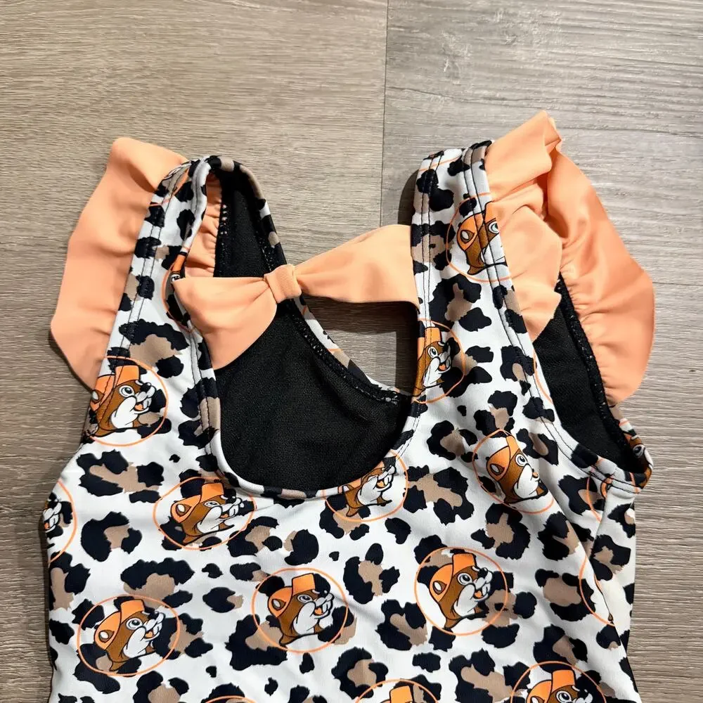 Bucee's Leopard One Piece Swimsuit Size 3T Ruffle Bow Girls New